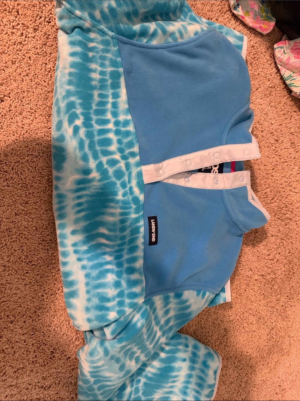 Lands' End Light Blue Tie-Dye Fleece Jacket